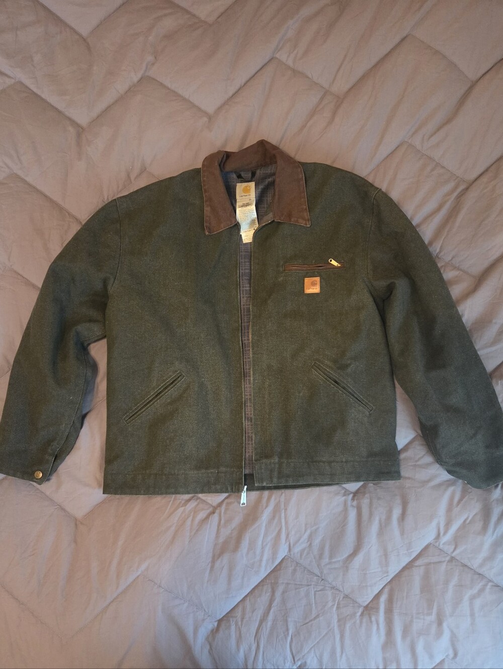 Carhartt Duck Canvas Work Jacket in Olive with Brown Corduroy Collar